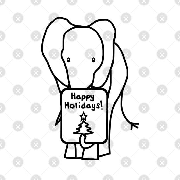 Christmas Elephant says Happy Holidays Line Drawing by ellenhenryart