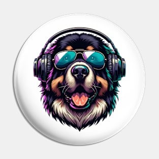 Newfoundland as Smiling DJ with Headphones and Sunglasses Pin