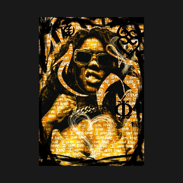 I am Love Black Woman Urban Pop Art Yellow by Glass Table Designs