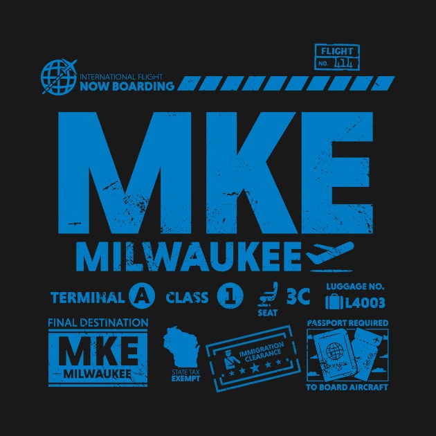 Vintage Milwaukee MKE Airport Code Travel Day Retro Travel Tag Wisconsin by Now Boarding