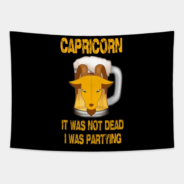 Funny Beer T-shirt Capricorn Sign Tapestry by Cervezas del Zodiaco