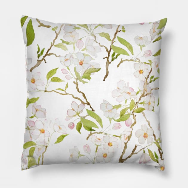 white cherry blossom pattern Pillow by colorandcolor