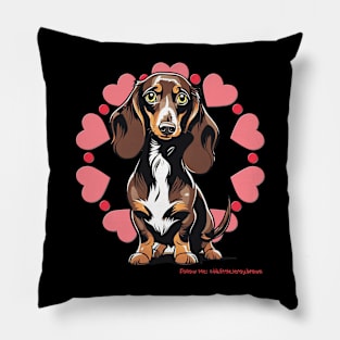 Valentine Brown Long Hair Dachshund Pink Hearts Pillow