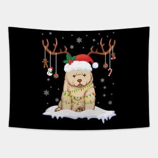 Chow Chow Reindeer Santa Noel Costume Dance On Snow Merry Tapestry