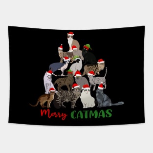 Funny Merry Catmas Christmas Cat Tree Tapestry