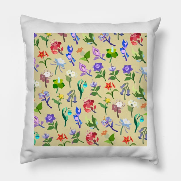 Genshin Impact Flowers Print (Beige) Pillow by casserolestan