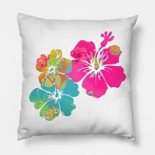 PixDezines Aloha Pink Hibiscus, Aqua+Yellow Pillow