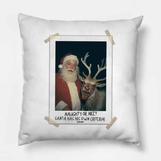 Naughty or Nice? Santa's Judgment Day! Pillow by Scared Side