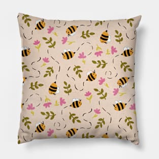 Bee Pattern - Bright Pink Flowers Pillow