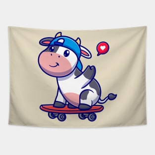 Cool Cow With Skateboard Cartoon Tapestry