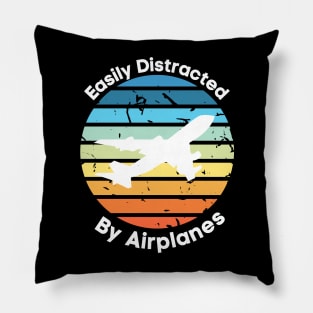 Easily Distracted by Airplanes, Gift for Airplane Lover, Aviation Shirt, Funny Pilot Shirt, Retro Vintage Plane, Aviator Shirt Birthday Gift Pillow