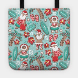 Mele Kalikimaka Hawaiian Christmas gingerbread cookies // pattern // aqua background Tote