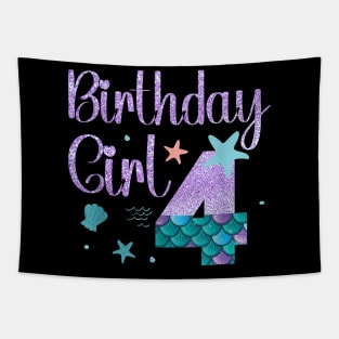 Mermaid Birthday Girl 4 Year Old Its My 4Th Bday Mermaid Tapestry