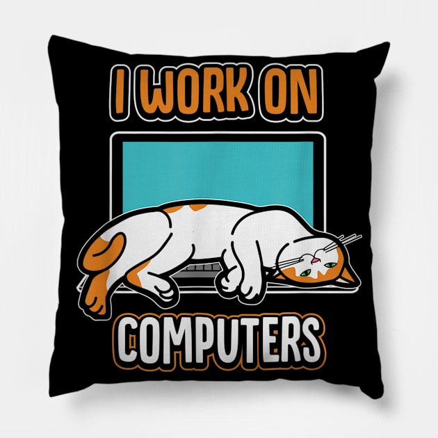 Cats and Computers Halloween Kitty for pet lovers T-Shirt Pillow by juliawaltershaxw205