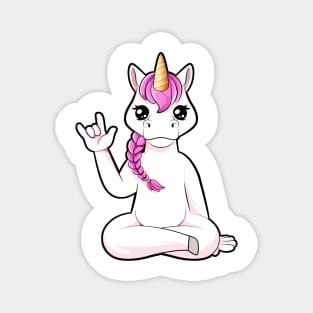 Cartoon unicorn shows I love you - ASL hand gesture Magnet