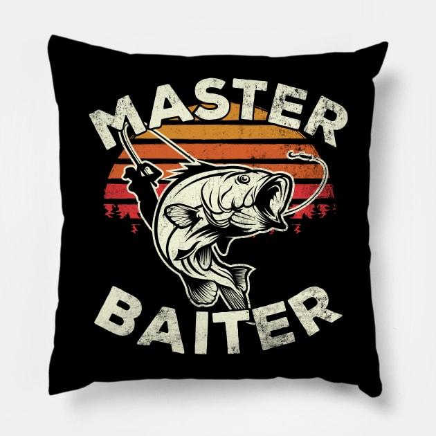 Retro Master Baiter Fisherman Silhouette Funny Fishing Gift Pillow by HCMGift