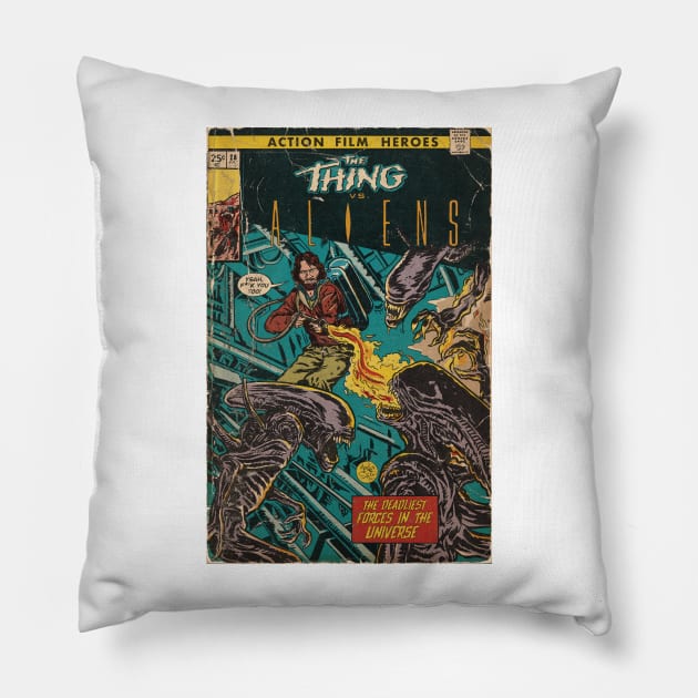 The Thing vs. Aliens fan art comic cover Pillow by MarkScicluna