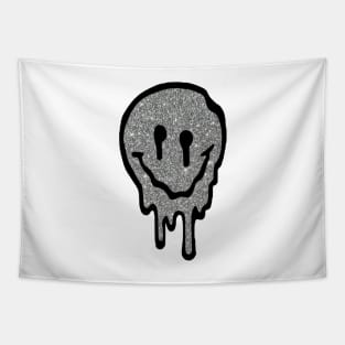 Silver Glitter Drippy Smiley Face Tapestry