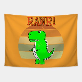 Distressed Cute And Angry Dino Retro Sunset Tapestry