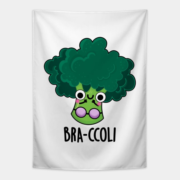 Bra-ccoli Funny Veggie Broccoli Bra Pun Tapestry by punnybone