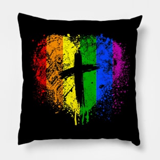 Heart with cross, Gay Pride, Christian religious Pillow