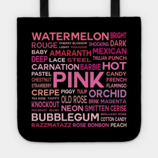 Word Cloud - Shades of Pink (Black Background) Tote