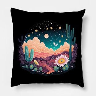 Beautiful Desert and Cactus Moon and Stars Pillow