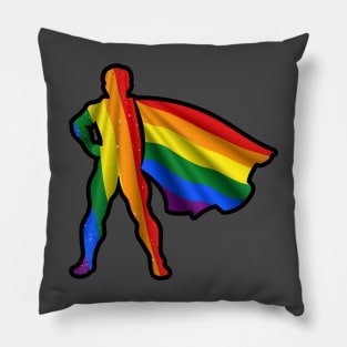 LGBTQ Hero Wearing Cape of LBGTQIA+ Pride Flag Hope and Brave Heroes Pillow