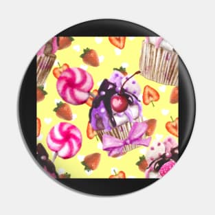 Strawberries and  Cupcakes Yellow Background Pin