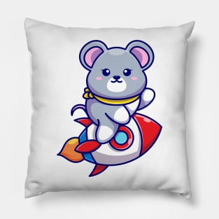 Cute mouse riding rocket cartoon Pillow