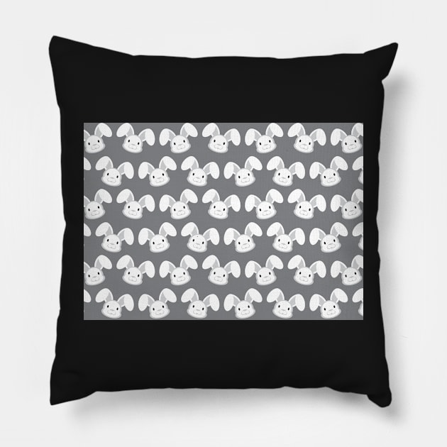 Cute White Bunny on Gray background Pillow by sigdesign