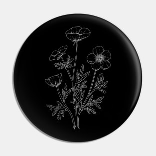 Buttercups Line Art Black Background Pin