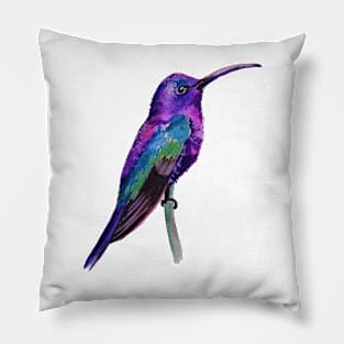 Violet Saberwing Hummingbird Watercolor Painting Pillow