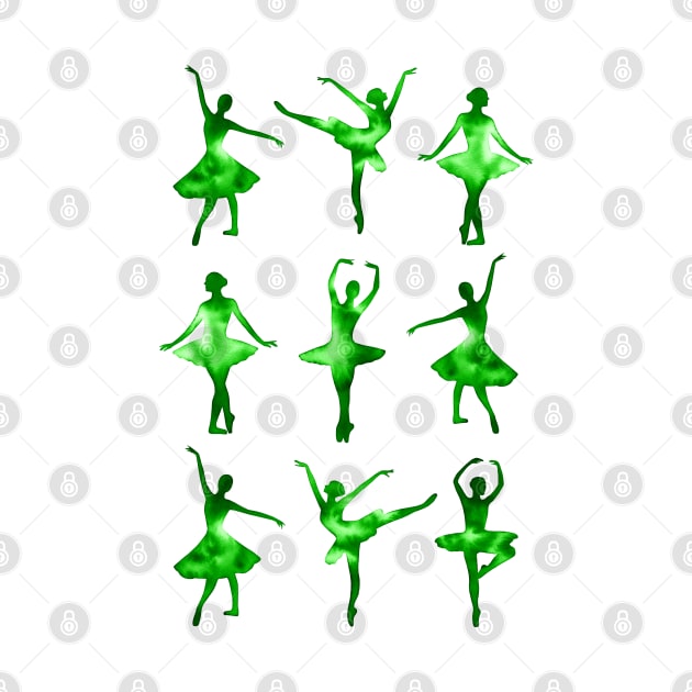 Watercolor Ballerinas (Green) by illucalliart