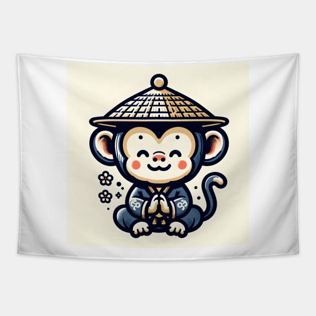 cute little ape wearing a hat Tapestry by Pokoyo.mans@gmail.com