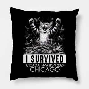 Chicago Cicada Invasion Survivor Funny Cat Pillow