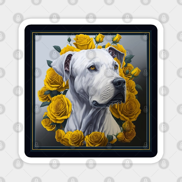 Dogo argentinian yellow roses 2 Magnet by xlhombat