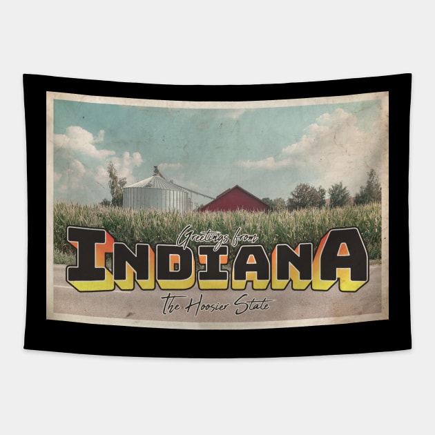 Greetings from Indiana - Vintage Travel Postcard Design Tapestry by fromthereco