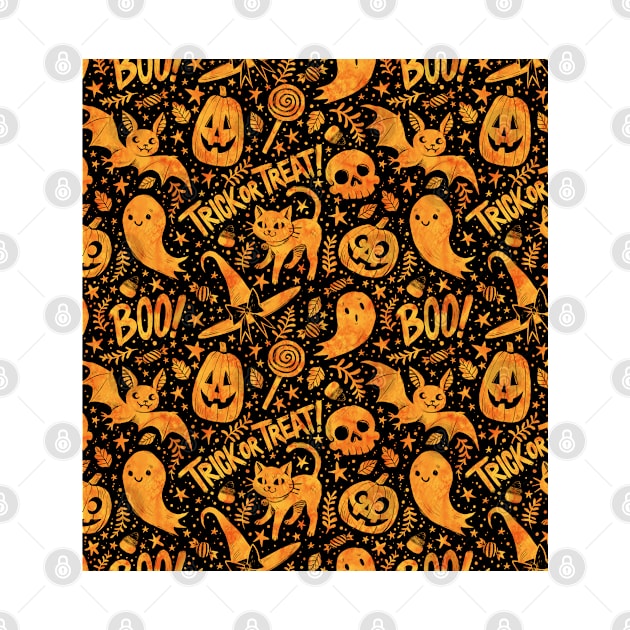 Spooky Cute Halloween Orange on Black by Spookish Delight