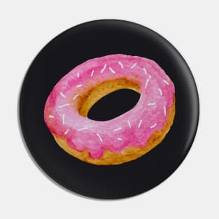 Watercolor donut - pink on black background Pin