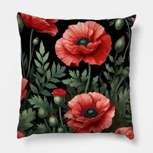 Red Poppy Flower Pillow