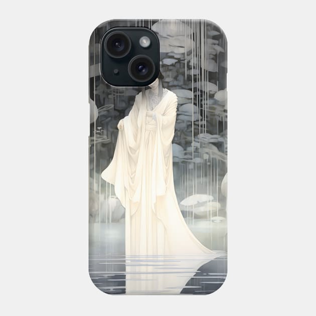 Art Deco Island Elegance - Lady In White Kimono Phone Case by TooplesArt