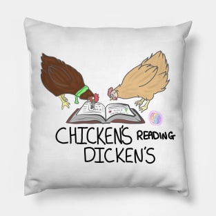 Chickens Reading Dickens Pillow