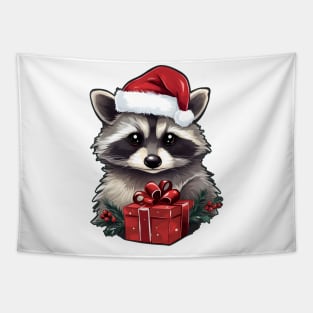 Merry Christmas Raccoon Tapestry