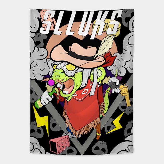 Dope Slluks character mice on the mic drawing Tapestry by slluks_shop