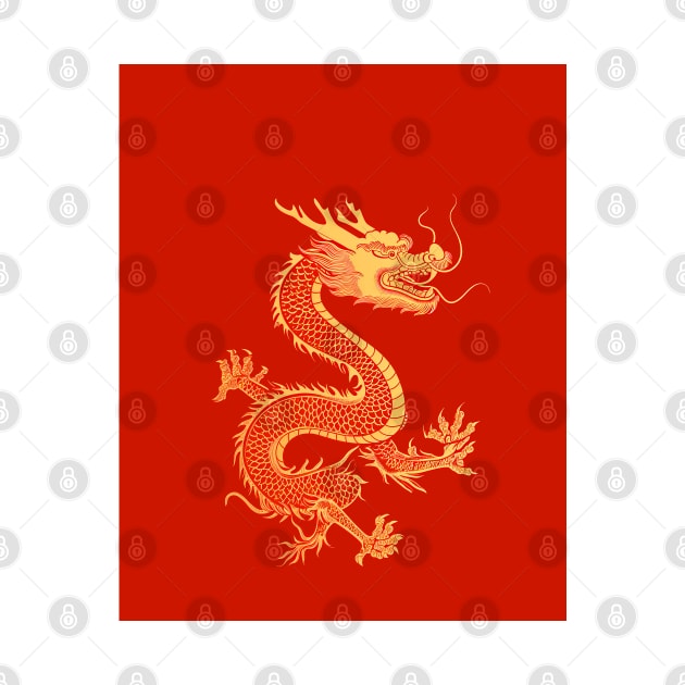 Chinese Golden Dragon on a Lucky Red Background: Chinese New Year, Year of the Dragon by Puff Sumo