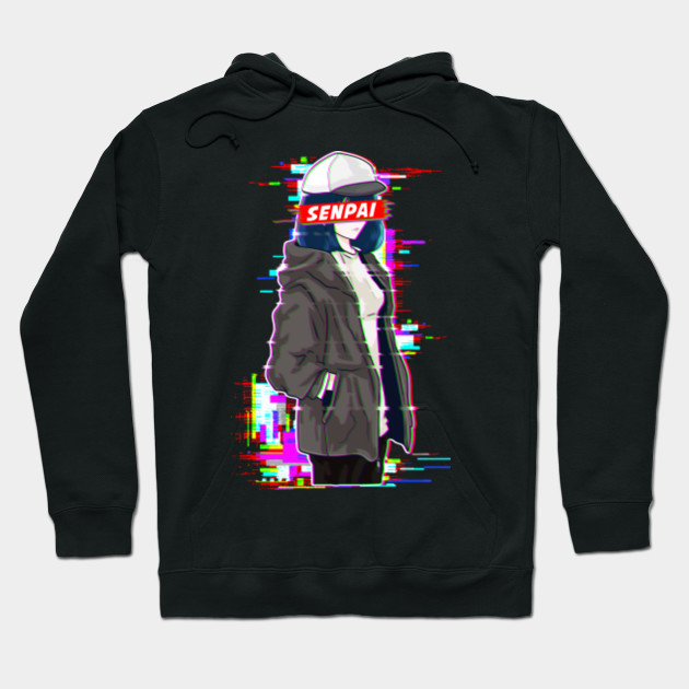 Senpai Vaporwave Aesthetic Anime Girl - Senpai - Hoodie | TeePublic