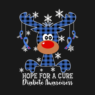 Reindeer Hope For A Cure Diabete Awareness Christmas T-Shirt