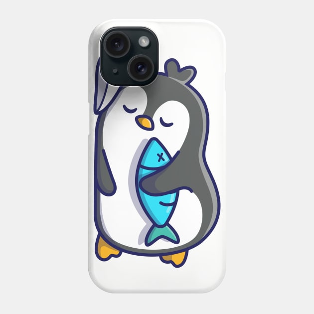 Cute penguin sleeping with fish Phone Case by Catalyst Labs