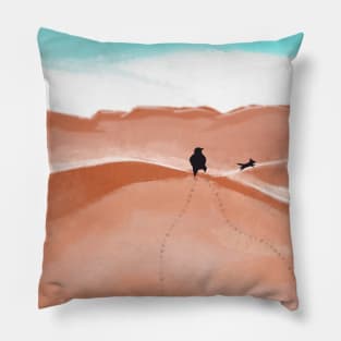 walk with dog in desert Pillow